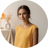 Portrait of Julianne Thorne, a stylish woman with a warm expression, against a light background.